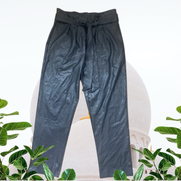 Commando Pants - COMMANDO Faux Leather Paper Bag Waist Pants Women’s Size M Black High Rise Taper
